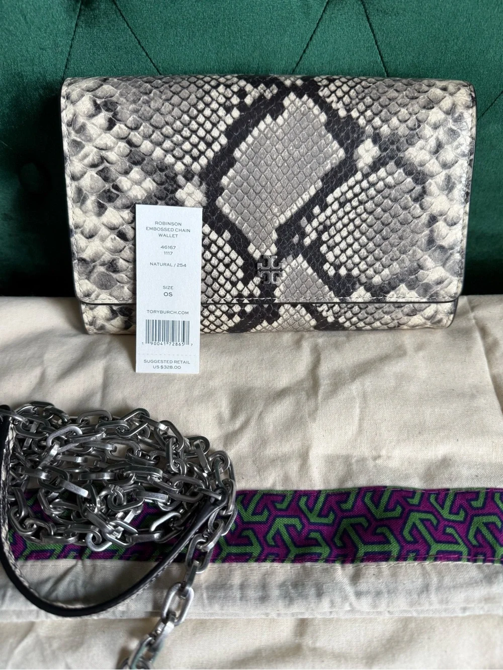 Tory Burch Robinson Snakeskin Embossed Wallet on Chain WOC Crossbody Clutch